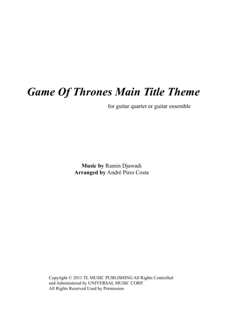 Game Of Thrones Guitar Quartet Sheet Music