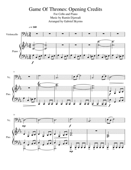 Free Sheet Music Game Of Thrones Opening Credits Cello And Piano