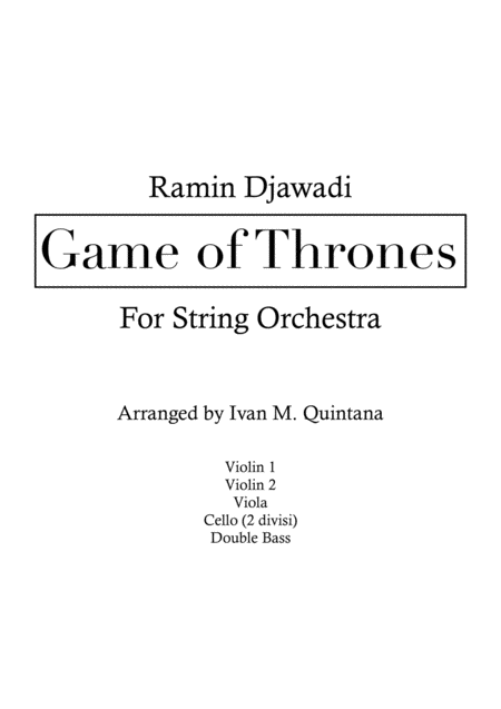 Game Of Thrones Theme For String Orchestra Sheet Music