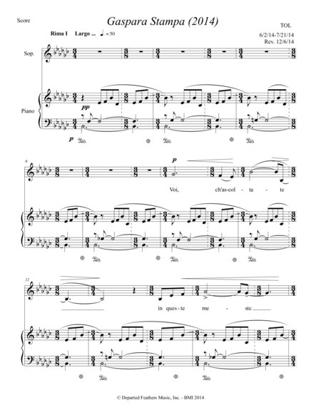 Free Sheet Music Gaspara Stampa 2014 For Soprano And Piano