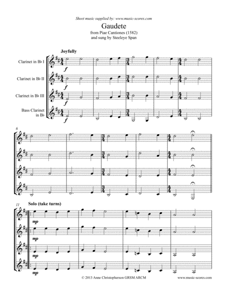 Gaudete 3 Clarinets And Bass Clarinet Sheet Music