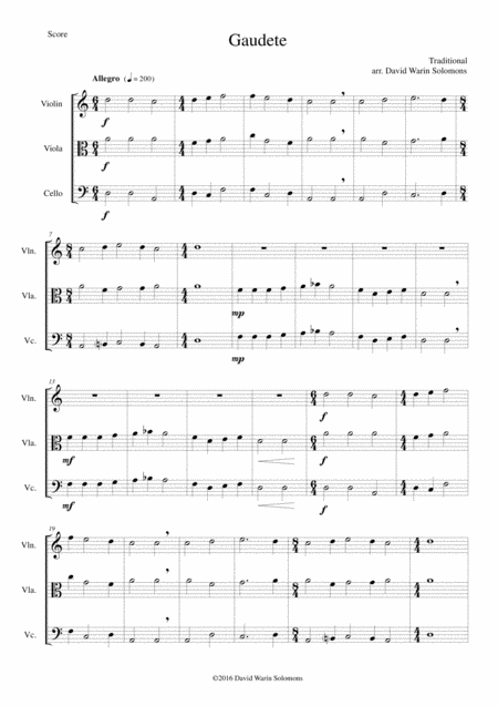 Gaudete For String Trio Sheet Music