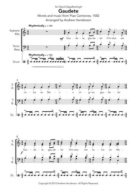 Free Sheet Music Gaudete Satb And Drum