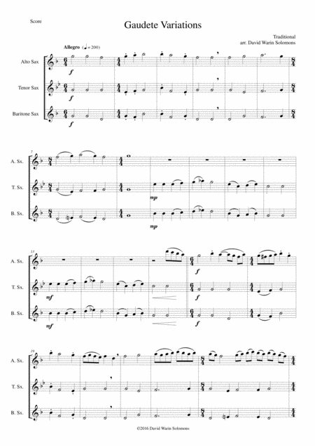 Free Sheet Music Gaudete Variations For Saxophone Trio