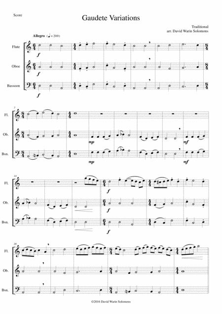 Gaudete Variations For Wind Trio Sheet Music