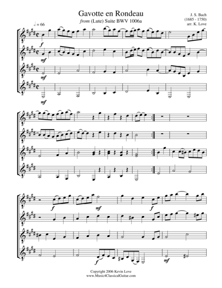 Gavotte En Rondeau Guitar Quartet Score And Parts Sheet Music