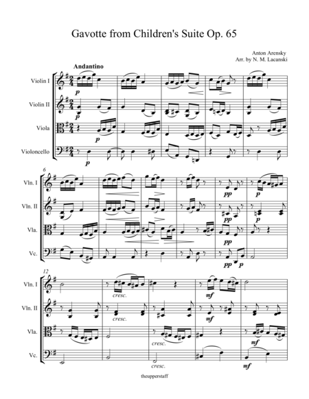 Gavotte From Childrens Suite Op 65 Sheet Music