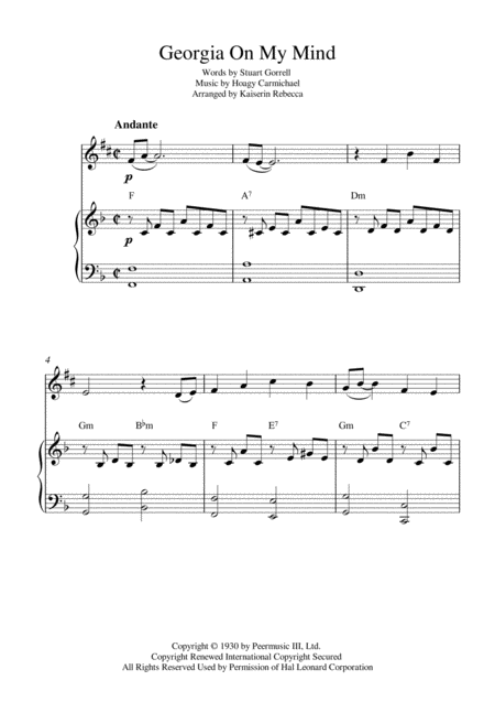 Georgia On My Mind Alto Saxophone Solo And Piano Accompaniment Sheet Music