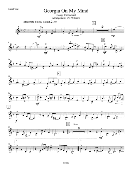 Georgia On My Mind Bass Flute Sheet Music