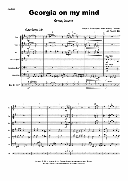 Free Sheet Music Georgia On My Mind Ray Charles String Quintet