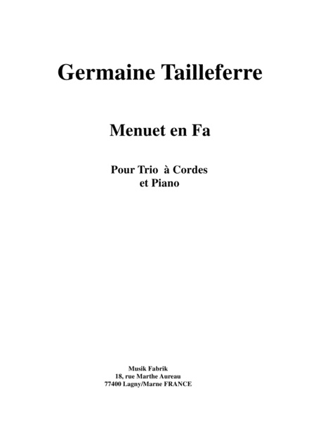 Germaine Tailleferre Menuet En Fa For Piano Quartet Sheet Music