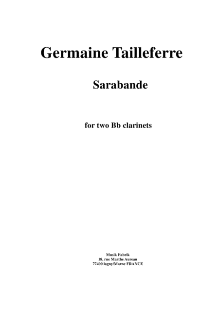 Germaine Tailleferre Sarabande For Two Bb Clarinets Sheet Music