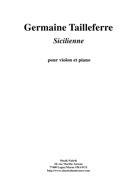 Germaine Tailleferre Sicilienne For Violin And Piano Sheet Music