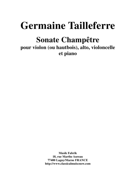 Free Sheet Music Germaine Tailleferre Sonate Champtre For Violin Or Oboe Violin Violoncello And Piano