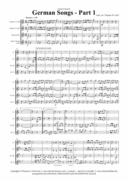 German Songs Part 1 Oktoberfest Clarinet Quartet Sheet Music