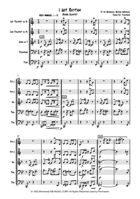 Gershwin I Got Rhythm Brass Quintet Sheet Music