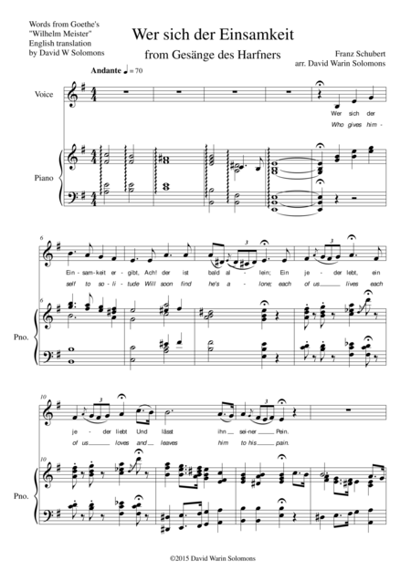 Gesnge Des Harfners Songs Of The Harpist For Low Voice And Piano Sheet Music