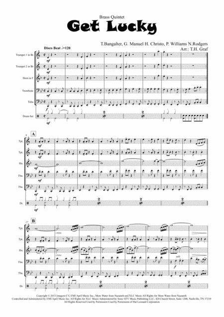 Get Lucky Daft Punk Brass Quintet Sheet Music