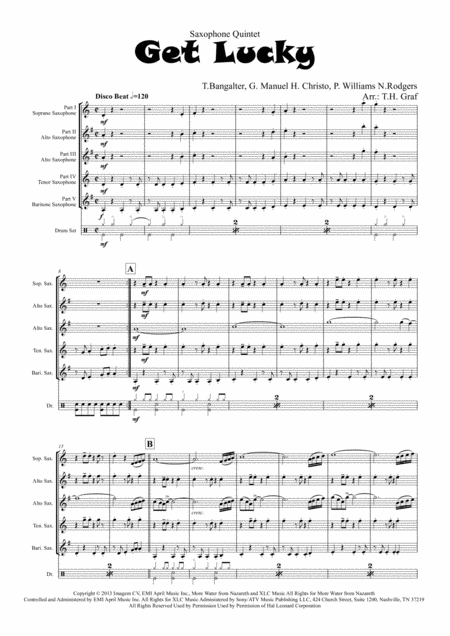 Get Lucky Daft Punk Saxophone Quintet Sheet Music