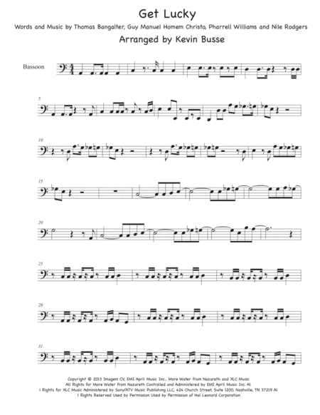 Free Sheet Music Get Lucky Easy Key Of C Bassoon