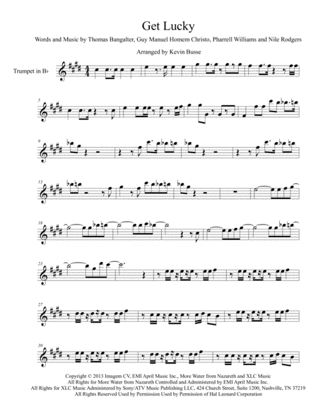 Free Sheet Music Get Lucky Original Key Trumpet