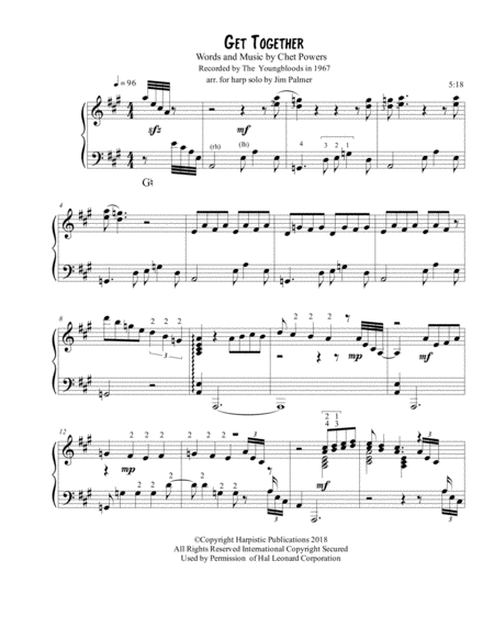 Free Sheet Music Get Together For Solo Harp