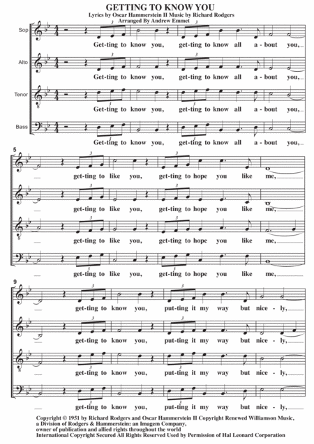 Getting To Know You A Cappella Sheet Music