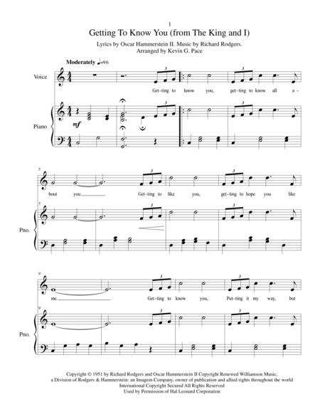 Getting To Know You Easy Piano Solo Sheet Music