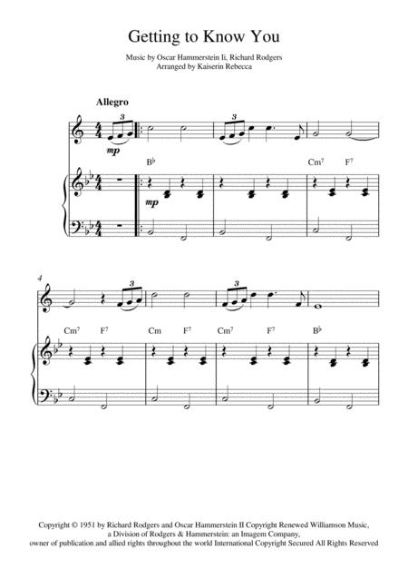 Getting To Know You For Bb Trumpet Solo And Piano Accompaniment Sheet Music