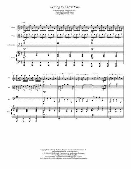 Getting To Know You For Piano Quartet Sheet Music