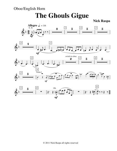 Ghouls Gigue From Three Dances For Halloween Oboe English Horn Part Sheet Music