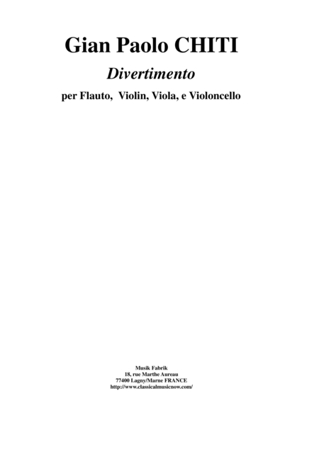 Gian Paolo Chiti Divertimento For Flute And String Trio Sheet Music