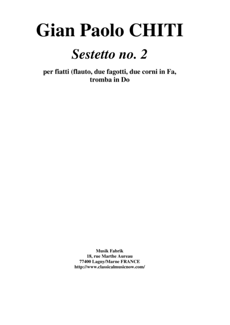 Gian Paolo Chiti Sestetto No 2 For Flute Two Bassoons Two Horns Trumpet In C Sheet Music