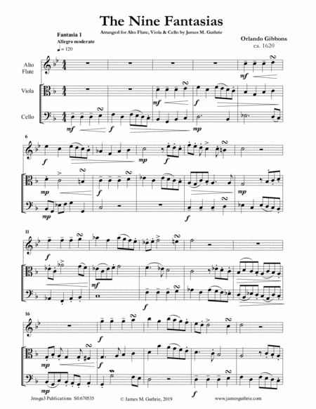 Gibbons The Nine Fantasias For Alto Flute Viola Cello Sheet Music