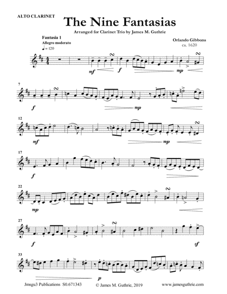 Free Sheet Music Gibbons The Nine Fantasias For Clarinet Trio