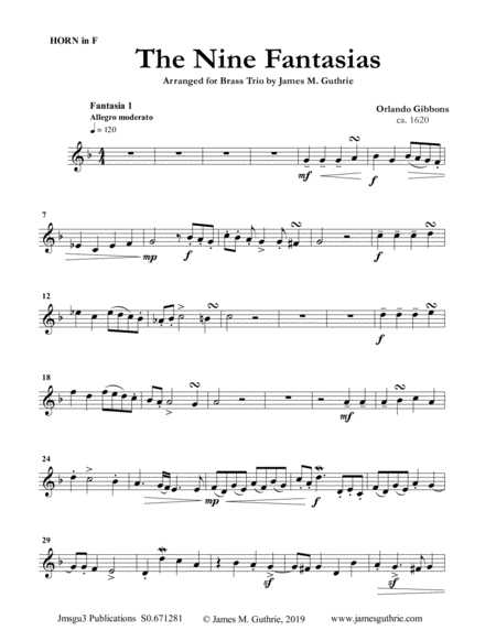 Free Sheet Music Gibbons The Nine Fantasias For Horn Trombone Tuba