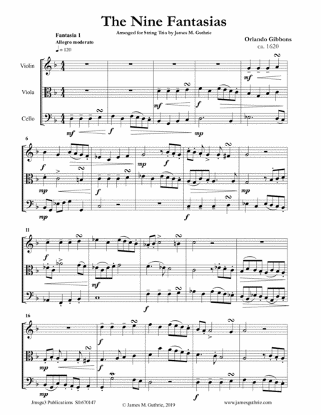 Free Sheet Music Gibbons The Nine Fantasias For String Trio