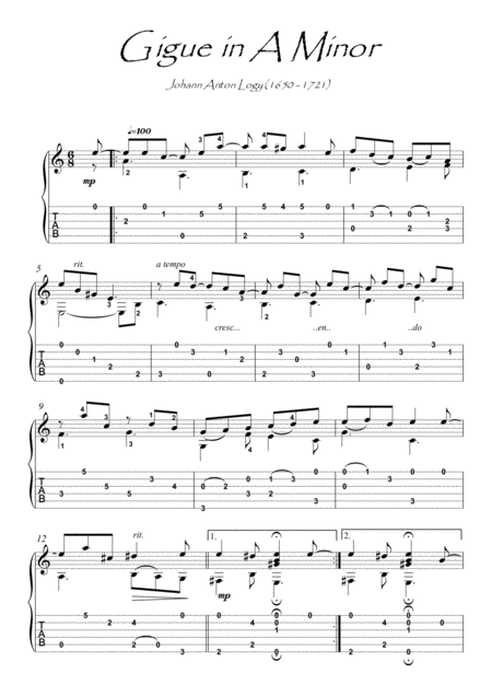 Free Sheet Music Gigue In A Minor By Johann Anton Logy