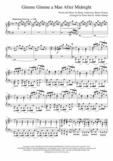Free Sheet Music Gimme Gimme Gimme A Man After Midnight Arranged For Advanced Piano Solo