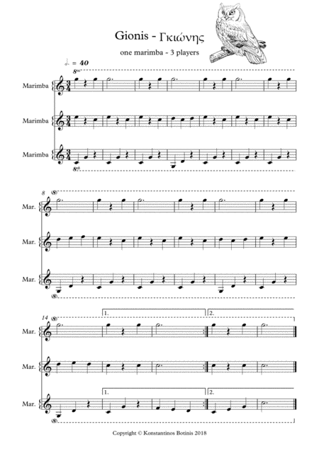 Free Sheet Music Gionis For One Marimba 3 Players