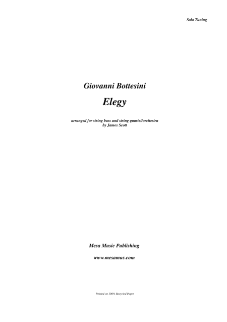 Giovanni Bottesini Elegy For Solo Double Bass In Solo Tuning And String Quartet Quintet Or String Orchestra Sheet Music