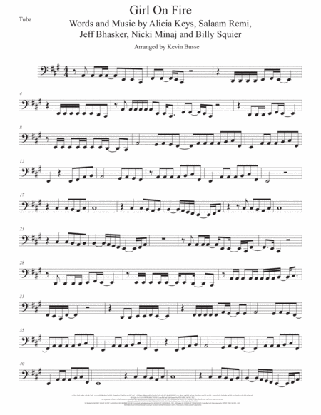 Girl On Fire Tuba Original Key Sheet Music