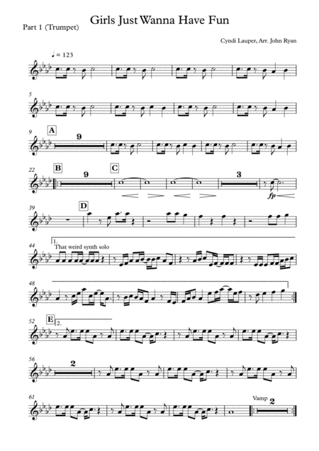 Girls Just Want To Have Fun Wedding Band Arrangement Horns Rhythm Sheet Music