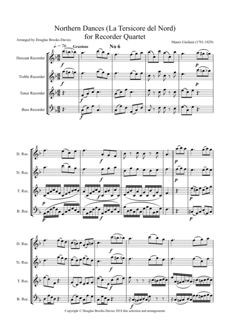 Free Sheet Music Giuliani M La Tersicore Del Nord Northern Dances Op 147 For Recorder Quartet