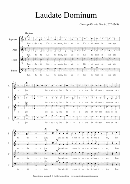 Free Sheet Music Giuseppe Ottavio Pitoni 1657 1743 Laudate Dominum A 4