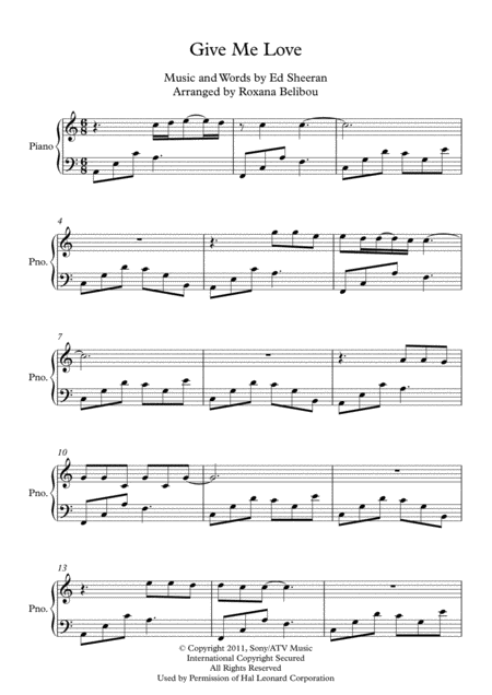 Give Me Love C Major By Ed Sheeran Piano Sheet Music