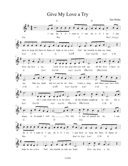 Free Sheet Music Give My Love A Try