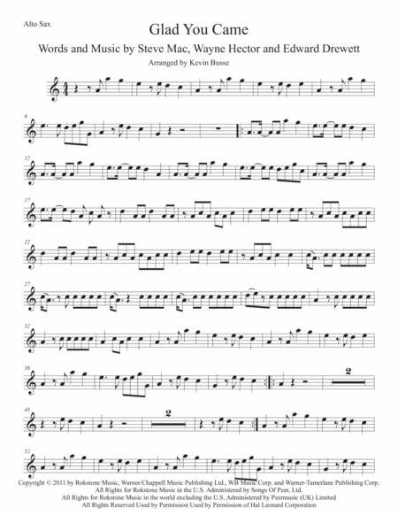 Free Sheet Music Glad You Came Easy Key Of C Alto Sax