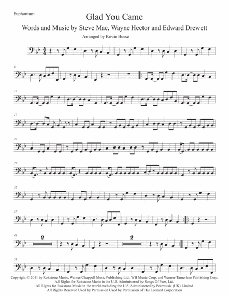 Free Sheet Music Glad You Came Original Key Euphonium