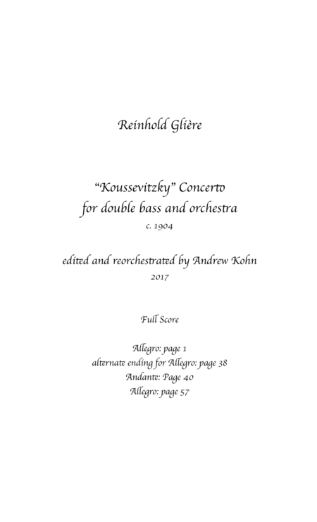 Free Sheet Music Glire Koussevitzky Bass Concerto Orchestral Score